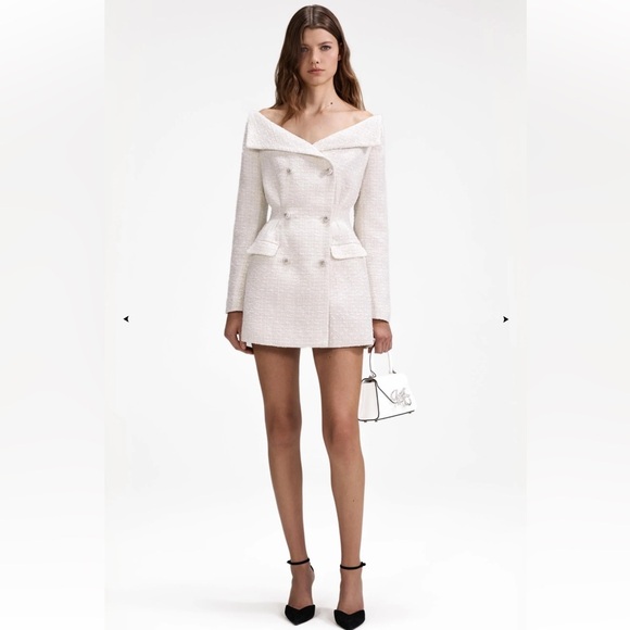 Self-Portrait Cream off white Metallic Boucle Mini Jacket Dress Size UK 10 US 6 - Picture 1 of 16